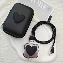 6件装黑色波浪爱心保护壳+收纳盒适用于手机18W/20W充电器保护壳和数据线保护壳适用于手机13/12/11充电器绕线器18/20W快速充电头防断线绕线器男友/女友礼物数据线整理器 - 多色 - 查看 13