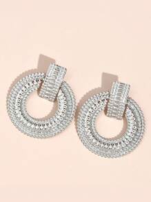 1 Pair Fashionable Minimalist Geometric Hollow Alloy Large Hoop Earrings, Tassel Design Metal Round Earrings, Exaggerated Versatile - Pair Of Round Earrings - View 17