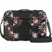 DEHITE - Funda bíblica para mujer, tamaño grande, se adapta a libros de 10.1 x 7.1 x 1.9 pulgadas, ranuras para bolígrafos, bolsillo con cierre, correa para el hombro, tela premium, regalos cristianos - Floral negro - Ver 3