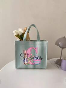 Customized Name Easter Picture Splicing Striped Handbag Large Capacity Canvas Bag Female Work Bag Student Backpack Elegant And Fresh Vertical Pattern Tote Bag Office Worker Commuter Large Capacity Handbag Bento Bag Small Square Bag Korean Edition Fashion Simple Handbag Handbag Shoulder Bag Art Bag Data Bag Leisure Bag New Large Capacity Bento Bag Vertical Stripe