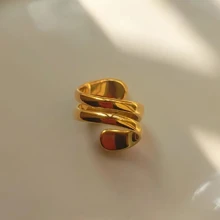 VKHK 1pc 18K Gold Plated Stainless Steel Vintage Wide Multi-Layer Ring, Suitable For Men And Women, Gift