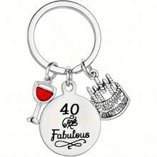 40 岁生日钥匙扣礼物，配黑色珠宝盒，适合女性或男性作为结婚纪念日或生日（40 岁）汽车配件包魅力学校 - 銀色 - 查看 3