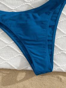 New Solid Blue Twist Front Sexy Bikini Set, Spring/Summer - Blue - View 6
