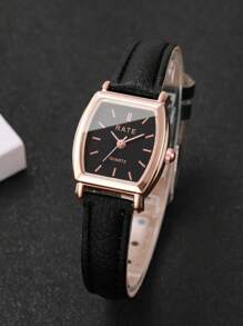 3 件/套女士优雅时尚皮革表带酒桶形小表盘石英腕表，休闲风格（不含表盒）