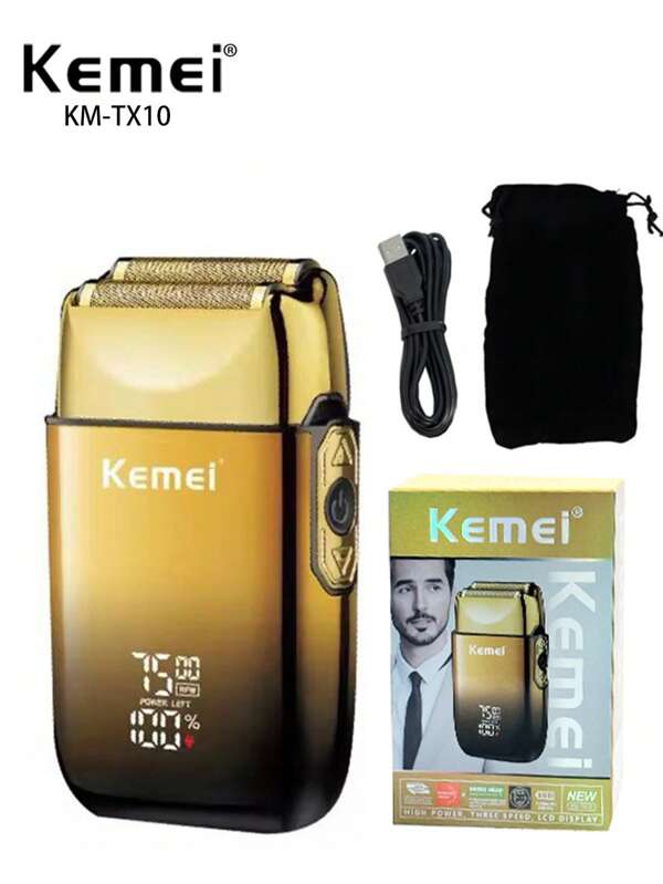 Kemei Kemei KM-TX10 Men's Shaver For Daily Use  Usb Rechareable Foil Blades Razor Fast Charging Professional Beard Remove Machine Bald Head Hair Cuttting Machine Father Birthday Gift