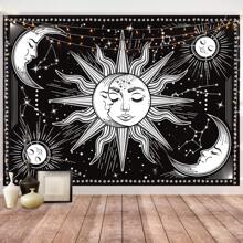 1 peça tapeçaria amarela de sol e lua, tapeçaria vintage boho para pendurar na parede com girassóis, borboletas, mariposas, constelação, tapeçarias de parede estéticas para quarto, dormitório, sala de estar, presentes de aniversário, formatura, decoração de quarto, decoração de parede, decoração de quarto, arte de parede, pôster, decoração de casa, sala de estar, tapeçaria para quarto, bandeira, decoração de quarto