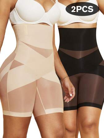 2 piezas Pantalones que moldean la figura de mujer con cintura alta, control de abdomen y levantamiento de glúteos sin costuras, pantalones ajustados para abdomen plano, ropa interior, lencería, calzones, moldeador de cintura, pantis