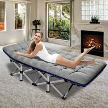 IKLAREWV Folding Camping Cot W/Mat For Adults, Heavy Duty Outdoor Bed With Carry Bag,1200 D Layer Oxford Travel Camp Cots 75x28IN
