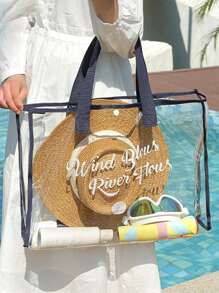 1 件 PVC 透明防水户外游泳包，多功能洗漱包，大容量沙滩包，适合泳池、海滩、度假 - 無色 - 查看 12