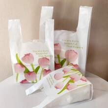50 Pieces - PE Printed Shopping Bag With Handle, Maple Feather Bag, Avocado Tote Bag, Rose Tulip Gift Bag, Cherry Tote Bag, Plastic Packaging Bag, Jewelry Bag, Disposable Durable Grocery Retail Bag, Suitable For Supermarkets, Restaurants, And Daily Use, Suitable For Graduation Season, Birthday Parties, Suitable For Mother's Day And Eid Al Adha