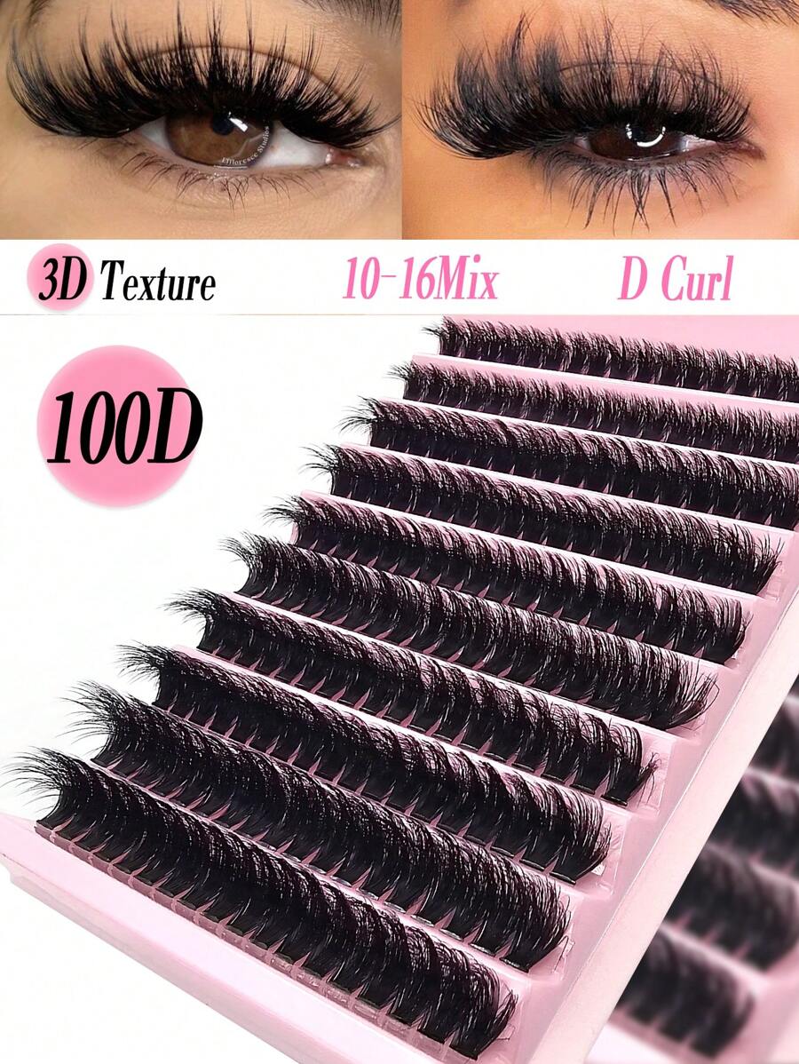 Miss Wink 180 件 100D 3D 效果手工睫毛延长，轻松 DIY，派对必备品，D 卷曲自然柔软浓密不遮瑕，超轻 10 排防水貂皮单簇立体贴合双眼持久节日妆容，适合外出派对，送给女性或女孩的礼物