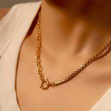 Uself 1 pieza Collar retro chapado en oro de 18K de acero inoxidable resistente al agua, minimalista, regalo de fiesta, collar con forma de O y punto hecho a mano, joyería para apilar, adecuado para uso diario, vacaciones, playa, etc.