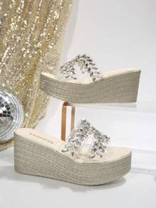 Women's Bow Decor Platform Wedge Slide Sandals, Open Toe Casual Beach Outdoor Slippers - Silver - View 6
