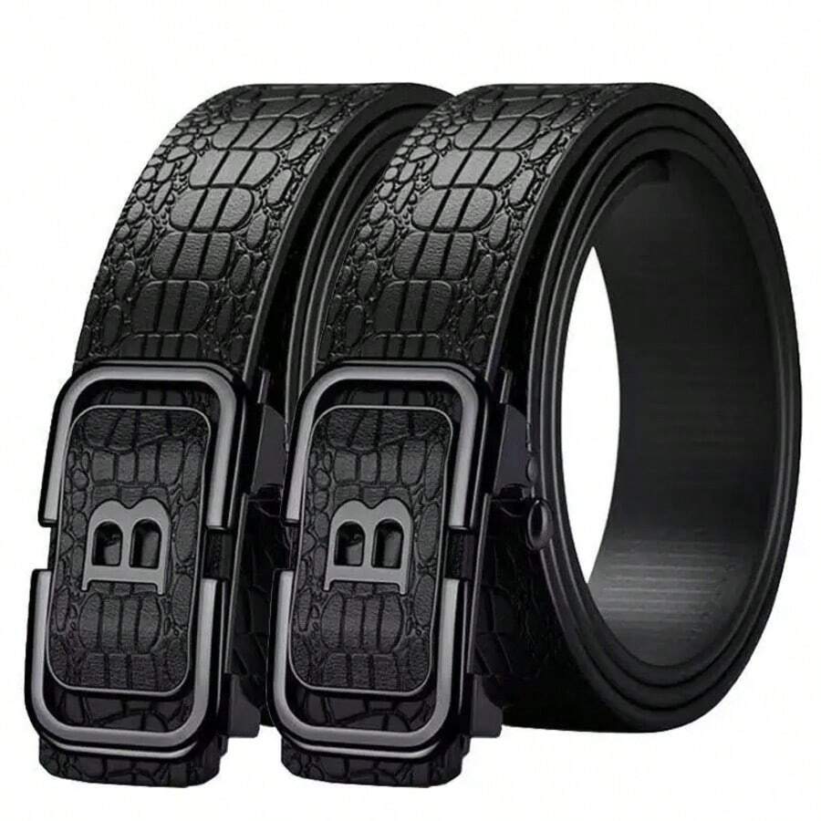 1 条新款鳄鱼纹男士皮带，无扣自动扣，商务休闲百搭裤带，适合青少年、夏季休闲、户外、运动、度假、旅行、毕业礼物、生日、日常穿着 - 彩色 - 查看 1