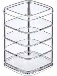 4-Tier Acrylic Hair Accessories Organizer With Lid, Plastic Jewelry Holder, Rotating Makeup Accessories Container, Beauty Supply Storage, Clear, Square (4.5" X 4.5")No. 30111 - Square - View 5