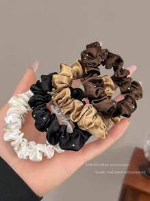 Set da 4 elastici per capelli di colore tinta unita con strass, scrunchie semplici e casual come accessori per capelli per acconciature da bun e code di cavallo, elegante e vintage per uso quotidiano, accessori per capelli
