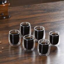 意式浓缩咖啡杯套装 4-6 件套，双层玻璃咖啡杯 4 盎司，透明玻璃咖啡杯隔热意式浓缩咖啡杯硼硅酸盐双层玻璃杯意式浓缩咖啡小玻璃杯，隔热耐热玻璃杯（无手柄）返回学校 - 透明 - 查看 10