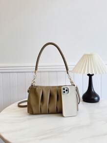 Bolso vintage, bolso de invierno, bolso de hombro de piel de PU con pliegues de moda, bolso de mano de mujer, bolso cruzado, adecuado para chicas, estudiantes, trabajadores de cuello blanco, ir al trabajo, combinación diaria, ocio, compras, viajes, regalos.