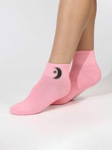 1 Pair Women Pattern Rhinestone Press Heat Transfer Sweat-Absorbent Minimalist Elegant Socks, Suitable For Daily Indoor/Outdoor Sports & Leisure - Multicolor - View 17