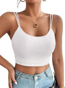 Women Casual Solid Color Camisole Tank Top - White - View 1