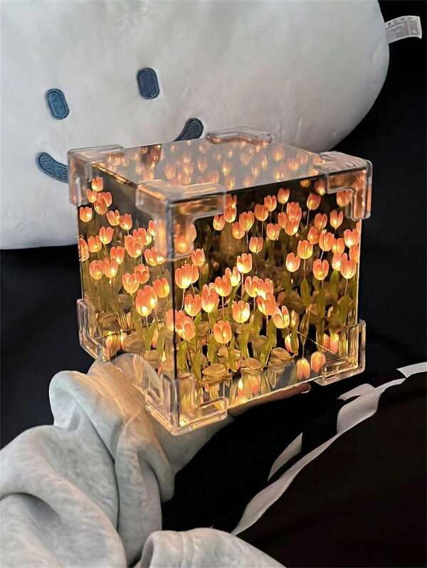 1 pièce 20 pièces Fleurs de tulipe, veilleuse créative artisanale DIY, lampe d'ambiance florale 3D, décoration de table élégante, cadeau réfléchi, décoration de maison de salle de séjour, décoration de mariage, cadeau de la Saint-Valentin