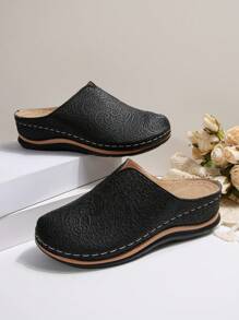 1 Pair Fashion Comfortable Versatile Slip-On Mule Shoes, Suitable For Spring, Summer, Autumn Outdoor Wear, Black And Beige Women Wedge & Platform Sandals - Black - View 2