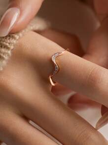 BALMORA 1pc Sterling S925 Silver Vintage Simple Elegant Geometry Wavy Zirconia Finger Ring For Women Party Daily Wearing Friendship Jewelry Gift