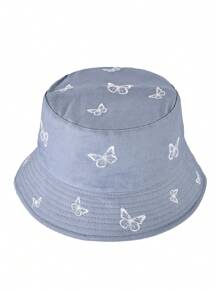 1pc Casual Polyester Embroidered Butterfly Decor Reversible Bucket Hat, UV Protection, Fashion & Versatile For Men & Women