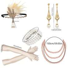 7pcs 1920s Women's Party Makeup Ball Feather Headpiece, Earrings, Bracelet, Glove, Sequin 5-Piece Set, Elegant Vintage Sexy High-End Headpiece For Bachelorette Party Prom