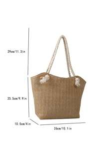 Fashionable And Simple Straw Woven Commuter-Style Large Capacity Personalized Tote Bag With Rope Shoulder Strap, Perfect For Vacation - Multicolor - View 8