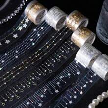 1 卷 2M 星形串灯和纸胶带、复古创意美学贴花、DIY 装饰拼贴工艺材料、节日礼物、个性化剪贴簿学校用品 - 彩色 - 查看 13