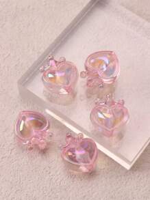 5pcs Bright Iridescent Crown & Heart Shaped Beads, DIY Jewelry Accessory