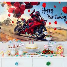 1pc Motorcycle Rider Birthday Party Backdrop Banner For Party Backdrop Wall Decoration, Celebration And Birthday Anniversary Decoration, Indoor And Outdoor Use - Multicolor - View 2