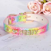 Individuell gestaltetes glitzerndes Strass-Buchstaben Design Haustierhalsband, verstellbares Leder-Identifikations-Hundehalsband für kleine bis mittlere Hunde, Anti-Verlust