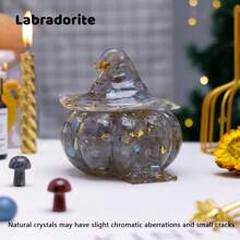 1PC Natural Crystal Gravel Pumpkin House Statue Dropper Resin Reiki Stone Fengshui Halloween Gift Witch Candy Box Home Decoration