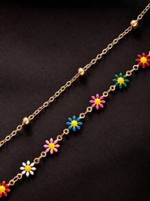 1pc Fashion Minimalist Bohemian Style Multicolor Daisy Decor Multi-Layer Anklet, Suitable For Women Beach Holiday, Party, Date, Gift, Daily Wear (Random Color)