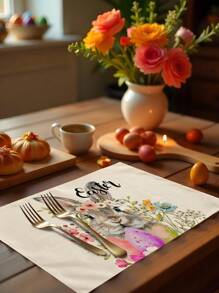 1pc/4pcs/6pcs Easter Decorative Placemats, Rabbit, Flower, Egg, Cross & Letter Linen Placemats, Dirt-Resistant, Suitable For Home, Restaurant & Dining Room, Home Decor