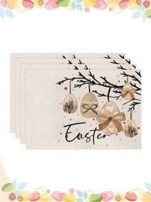 1 件/4 件/6 件复活节装饰餐垫，兔子和黑/白格子亚麻布餐垫，耐脏，适用于家庭、餐厅、餐馆、桌面装饰、家居用品