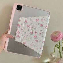 1 Pc Cute Pink Bow 720 Rotating Tablet Case, Ipad 10 Case With Pen Slot, Clear Crystal Back Cover, Support Sleep/Wake Function, Compatible With Huawei, IPad - Multicolor - View 10