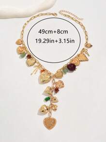 1 件高端金色心形树脂和天然小宝石吊坠项链，多吊坠 Y 形设计，适合派对、节日、情侣礼物，每颗宝石和树脂件的尺寸和颜色随机选择 - 彩色 - 查看 5