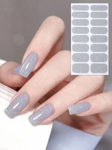 16 件装指甲全包裹指甲油条，粉色指甲亮片自粘凝胶指甲贴纸，适合女性家庭 DIY 自用美甲用品美甲套装 - 彩色 - 查看 4