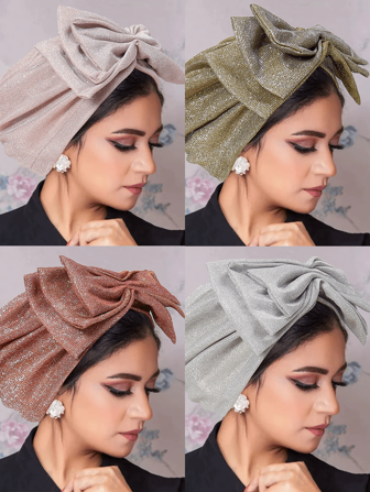 1 Pc Handmade Sparkly Bow Hijab Cap, Muslim Turban Style Head Wrap
