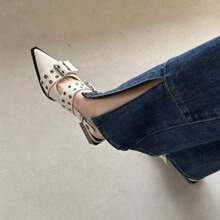 Pointy Mary Jane Shoes For Women 2023 Summer Model With Skirt Small Leather Shoes Retro Chunky Single Shoes For Women - White - View 4