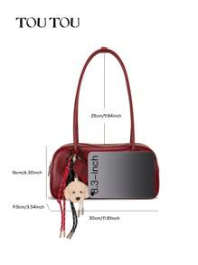 TOUTOU Fashion Creative Contrast Color Cherry Metallic Chain Decor Bowling Bag, Lightweight Sports Leisure Large Capacity Tote Bag, Multipurpose Versatile Shoulder & Underarm Bag Suitable For Commuting And Travel 4961