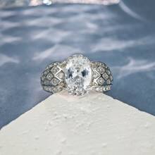 1pc S925 Sterling Silver Men's Ring, Inlaid Oval Zirconia Decoration Ring, Multiple White Zirconia Inlaid Accents, Suitable For Father's Day, Christmas, New Year Gifts, Couples, Weddings, Parties, Daily Wear, Comes With Elegant Gift Box, Silver Weight 8g - Silver - View 4