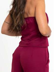 Women's Tailored Set, Wide Leg Pants And Cropped Top - Burgundy - View 6