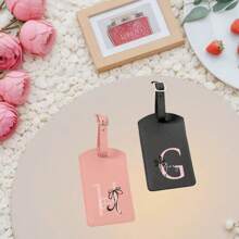 1pc Customized Colorful English Name PU Leather Bow Letter Pattern Luggage Tag, Lichee Texture Leather Couples Customized Name Tag, Student Travel Tag, Ideal Gift For Friends, Daughters, Mothers - Pink - View 5