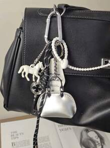 1pc Simple Silver Baby Keychain; 1pc Laser Small Horse Keychain Pendant Y2K