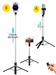 Trépied Perche à Selfie de 170 cm/67 pouces, avec éclairage d'appoint, trépied en aluminium extensible avec télécommande Bluetooth, compatible avec les smartphones et Android, parfait pour les voyages, le vlog, la vidéo et la photo - avec éclairage d'appoint compatible avec les et les smartphones Android pour les vacances d'été, les voyages, l'éclairage d'appoint, les activités de plein air, le support de diffusion en direct