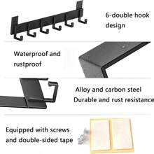 1pc Over The Door Hook With 6 Hooks, For Hanging Clothes, Towel Rack Suitable For Bathroom, Heavy Duty Door Hanger For Coats, Bags, Backpacks, Hats. Space Aluminum Alloy Carbon Steel, Rust-Proof Wall Mounted Door Hook (Random Color)